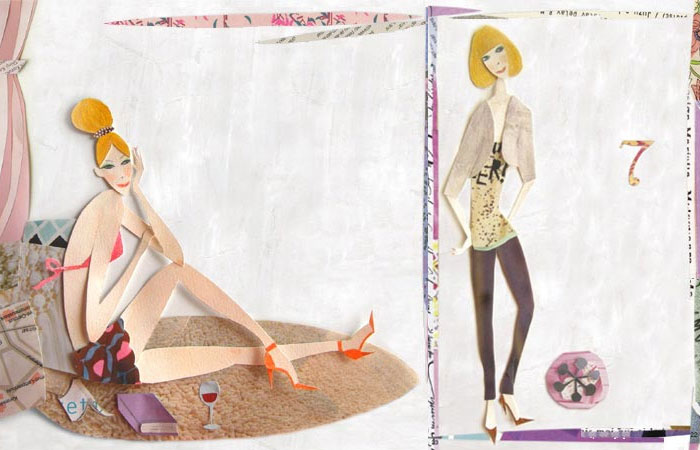 花モト・トモコのイラスト,FRAUでの切り絵による女性イラスト